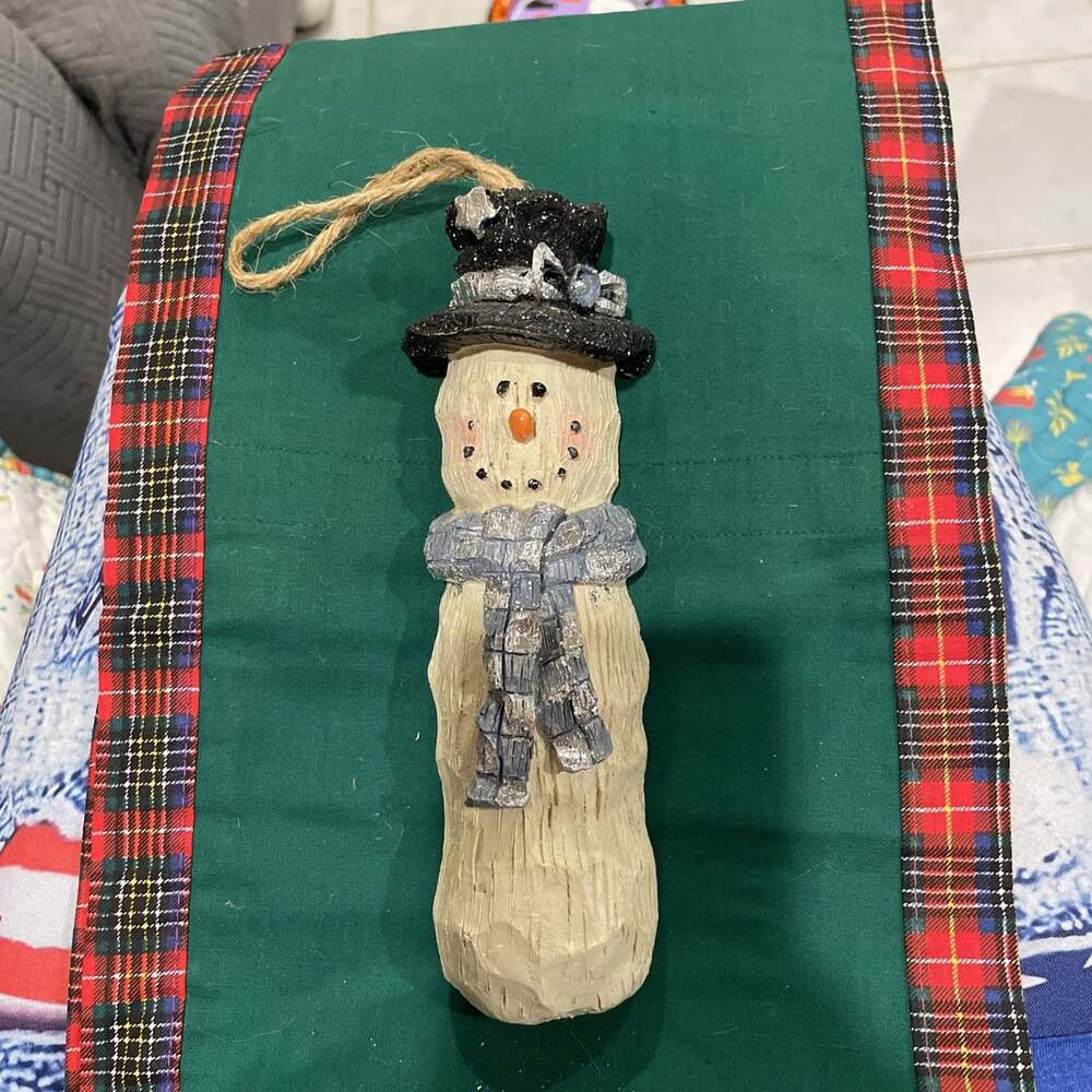 Vintage Styrofoam 8" Snowman with Scarf Christmas Ornament (Looks Like Wood)